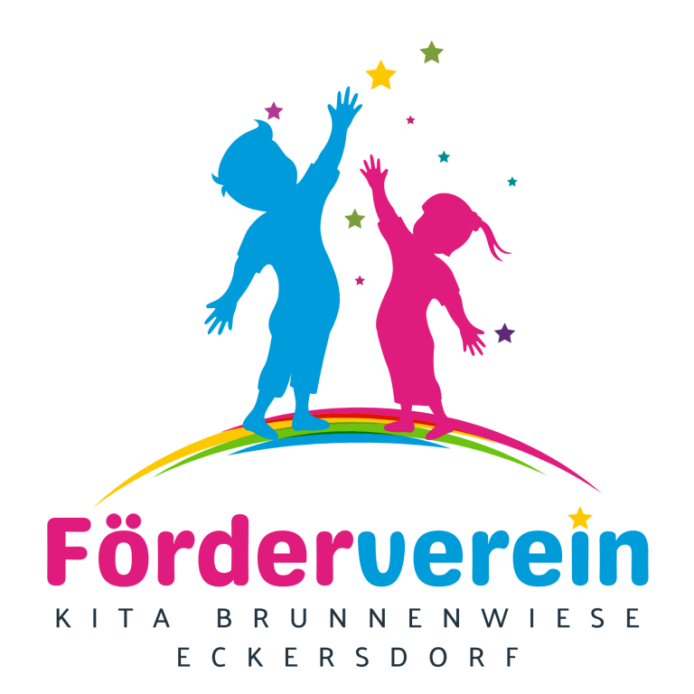 Logo Förderverein KiTa Brunnenwiese Eckersdorf Logo des Fördervereins der KiTa Brunnenwiese Eckersdorf mit bunten Silhouetten von Kindern.